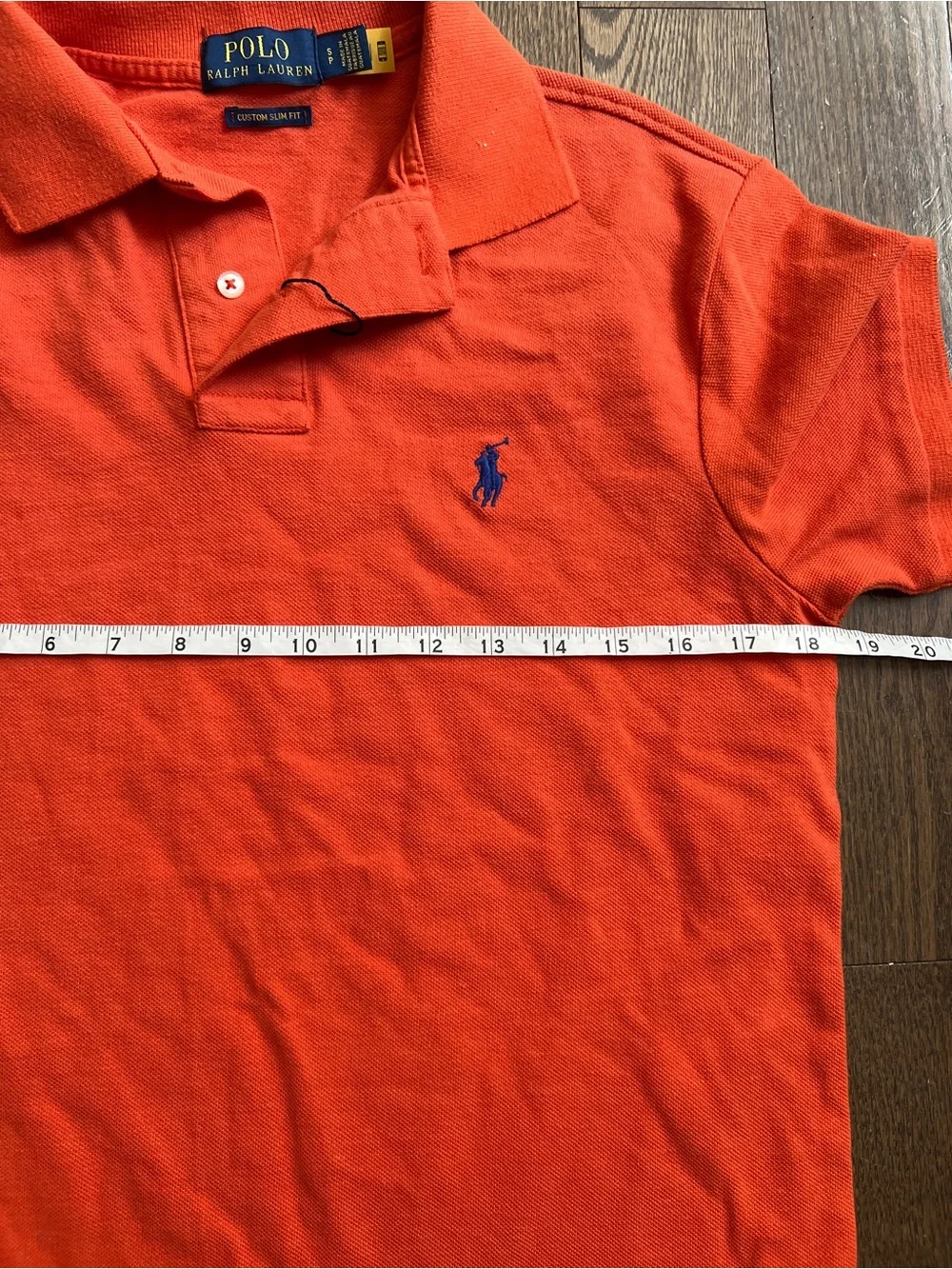 Ralph Lauren Orange Polo with Blue Pony Logo men’s small slim fit